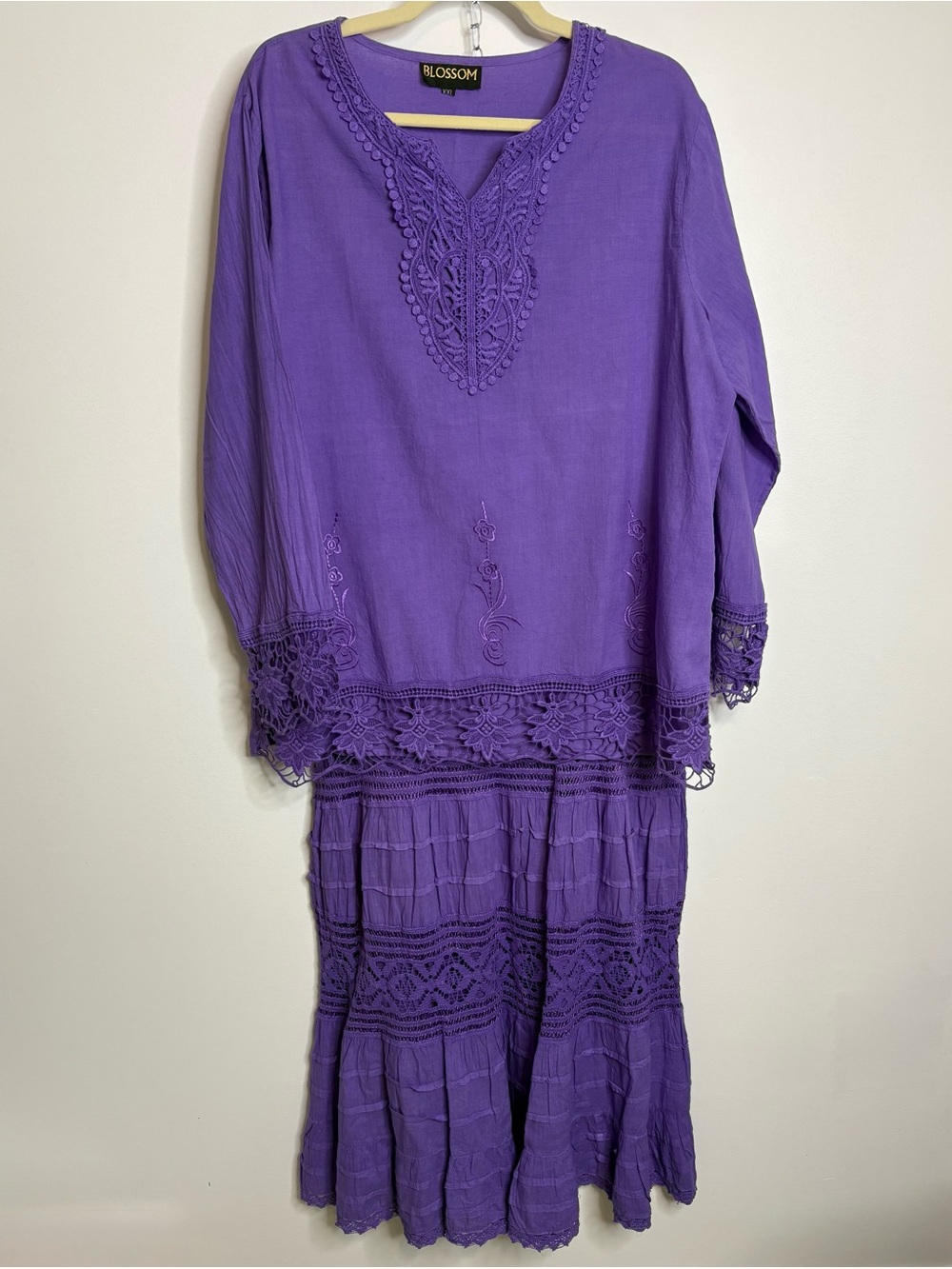 Blossom Embroidered Purple Two-Piece Set Cotton XXL